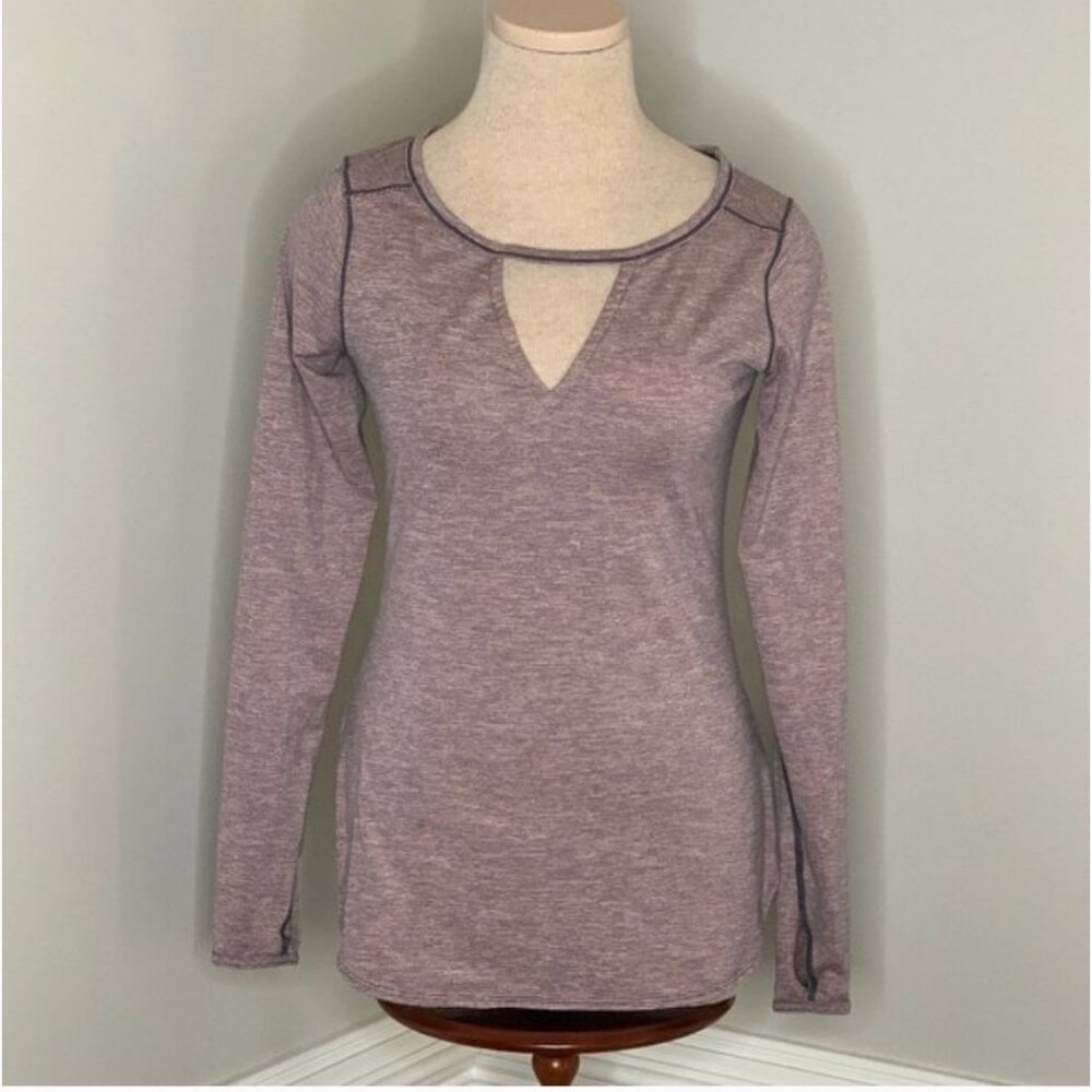 Zella Women's Key Hole Front Long Sleeve Top Heathered MaroonSize XS